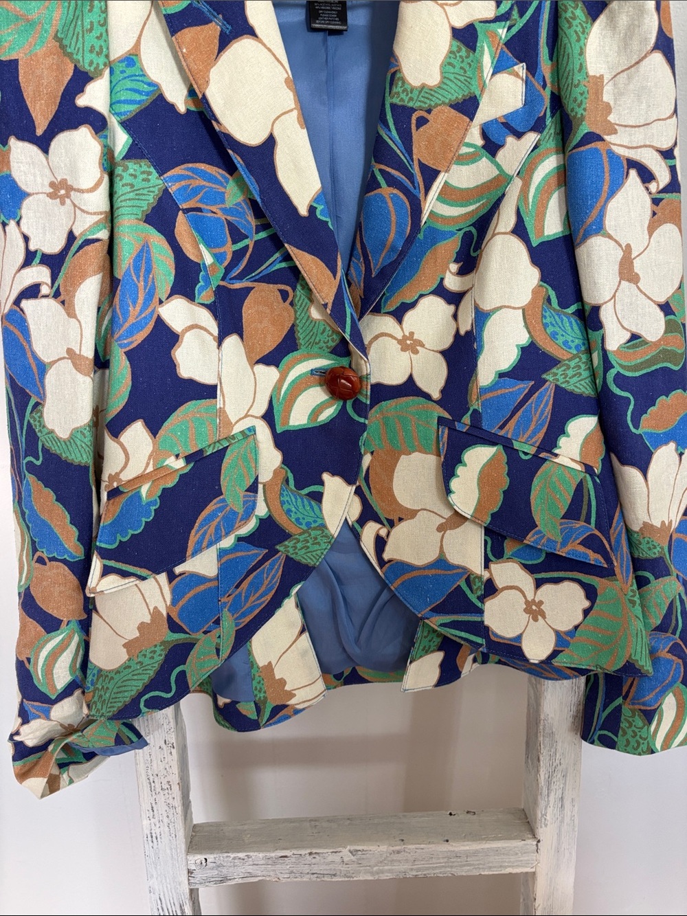 Smythe Navy Floral Tailored Blazer with Cream & Green Accents - Picture 5 of 7
